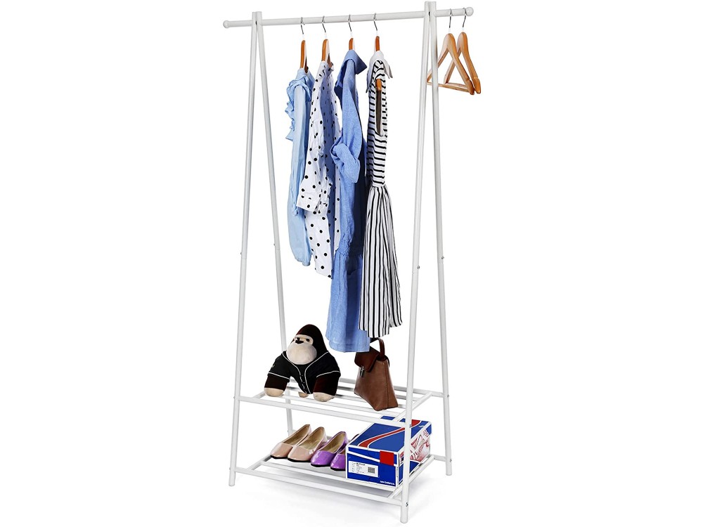 Songmics Coat Rack, Coat Stand, Clothes Rack with 2-Tier Storage Shelf 155 x 41 x 87.5cm, Cream