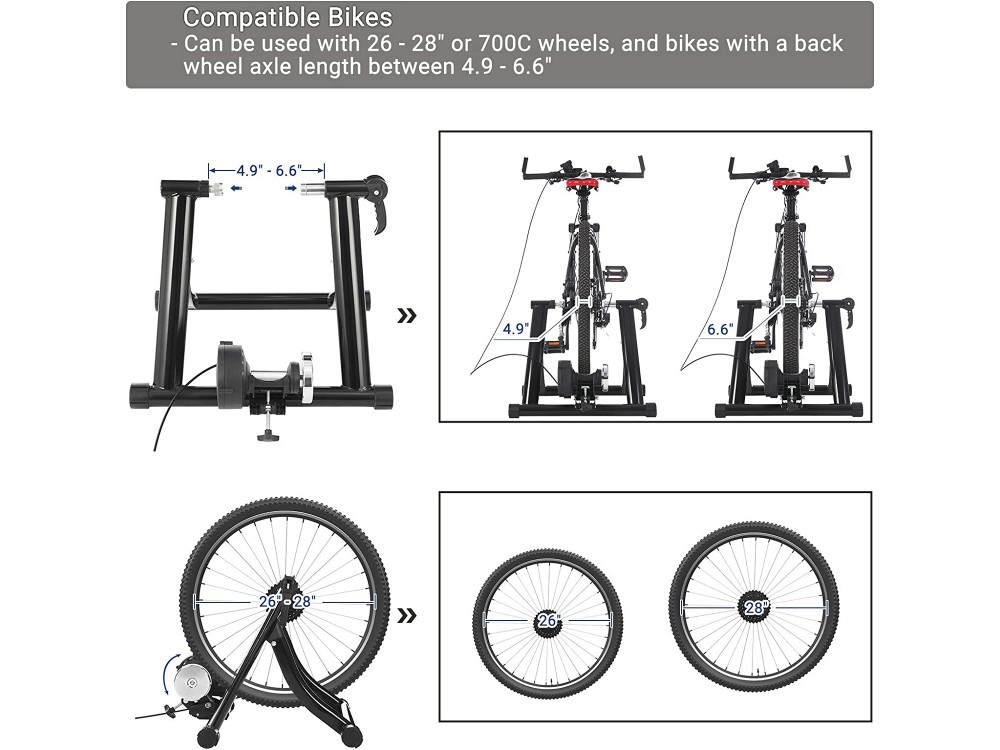 Songmics Indoor Bike Trainer Stand, Προπονητήριο Ποδηλάτου, Πτυσσόμενο, Υποστήριξη 26-28", Low noise