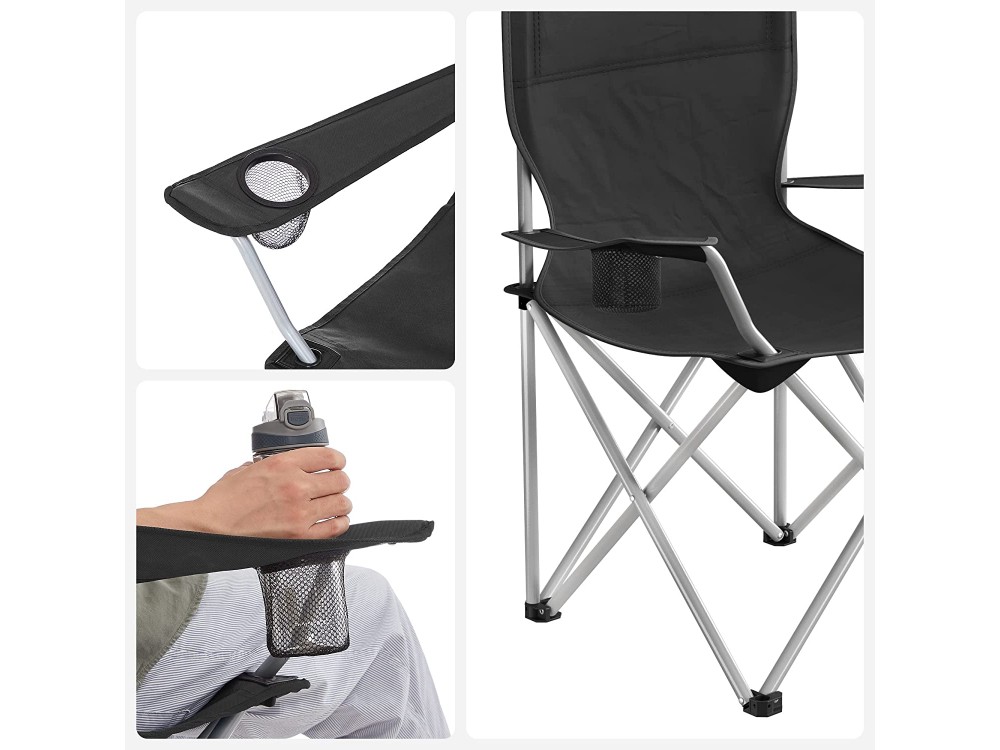Songmics Folding Camping Chairs, Καρέκλα Παραλίας / Σκηνοθέτη με Μεταλλικό Σκελετό, Ποτηροθήκη & Θήκη Μεταφοράς, Σετ των 2