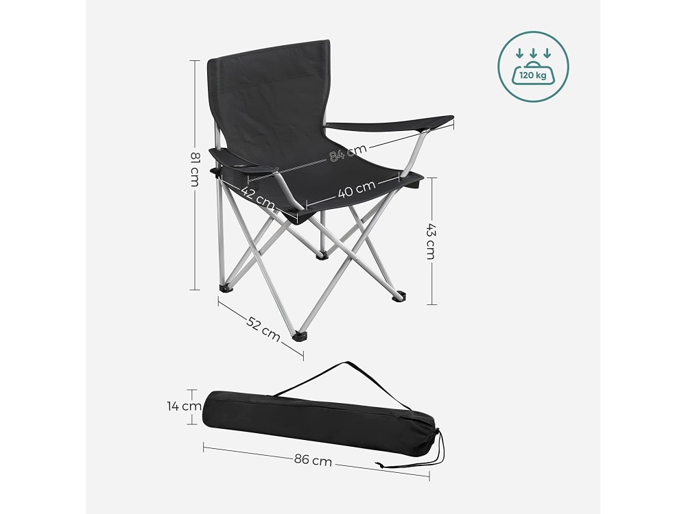 Songmics Folding Camping Chairs, Καρέκλα Παραλίας / Σκηνοθέτη με Μεταλλικό Σκελετό, Ποτηροθήκη & Θήκη Μεταφοράς, Σετ των 2