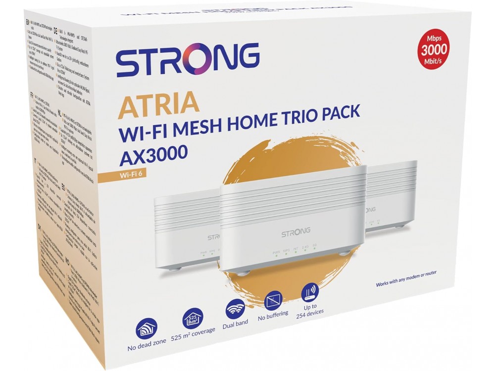Strong Atria Mesh AX3000 Triple Pack, WiFi Mesh Network Access Point Wi-Fi 6 Dual Band (2.4 & 5GHz) Triple Kit