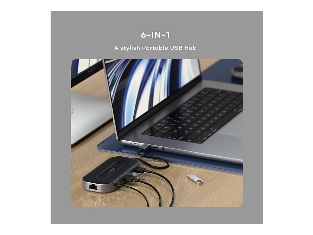 Satechi 6-in-1 USB C Data Hub - HDMI 8K + USB-4 40Gbps + Ethernert 2.5Gbps + 100W PD Charging, Black