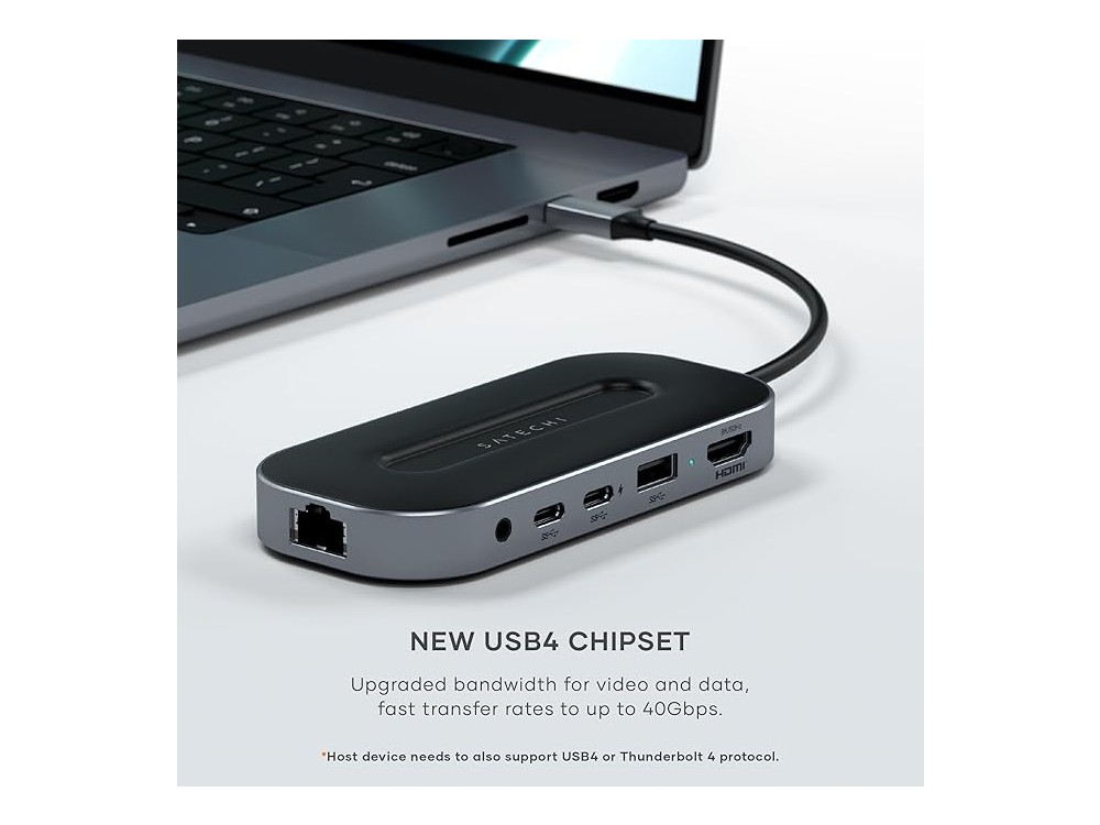 Satechi 6-in-1 USB C Data Hub - HDMI 8K + USB-4 40Gbps + Ethernert 2.5Gbps + 100W PD Charging, Black