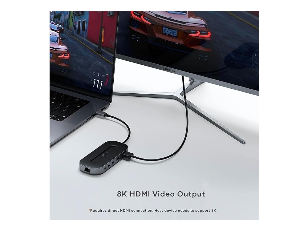 Satechi 6-in-1 USB C Data Hub - HDMI 8K + USB-4 40Gbps + Ethernert 2.5Gbps + 100W PD Charging, Black