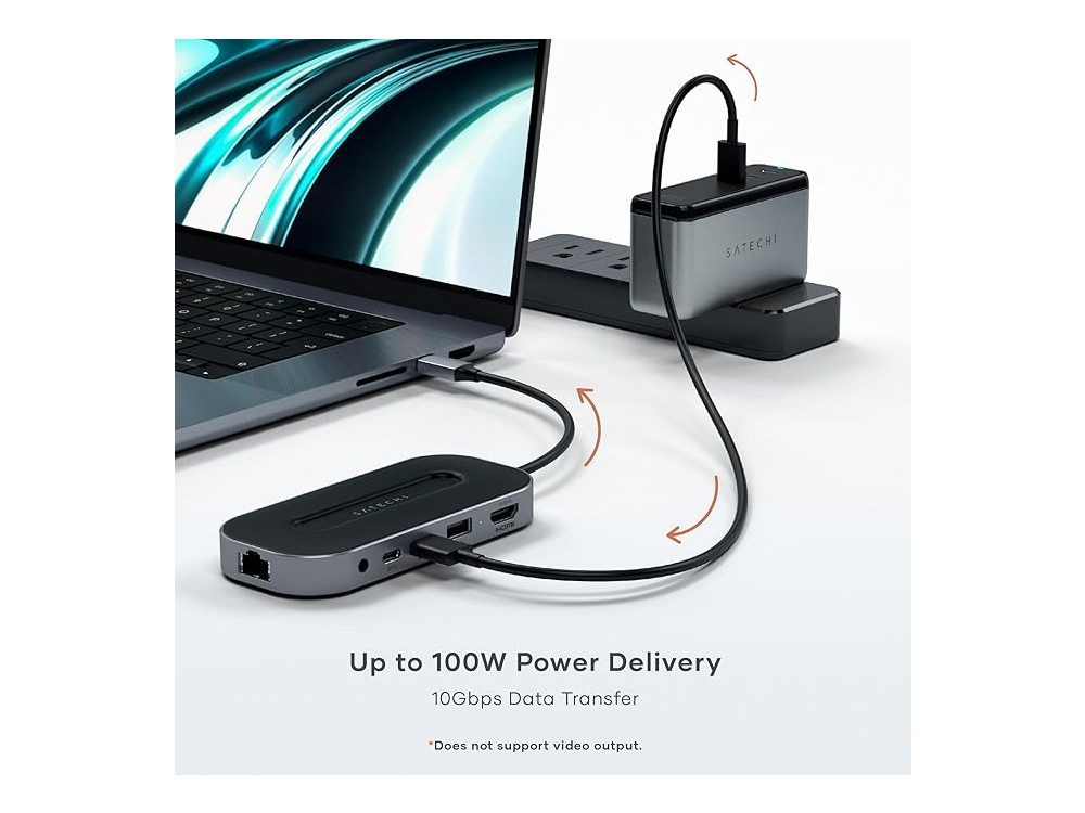 Satechi 6-in-1 USB C Data Hub - HDMI 8K + USB-4 40Gbps + Ethernert 2.5Gbps + 100W PD Charging, Black