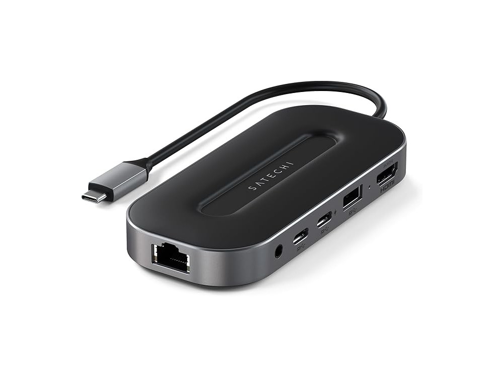 Satechi 6-in-1 USB C Data Hub - HDMI 8K + USB-4 40Gbps + Ethernert 2.5Gbps + 100W PD Charging, Black