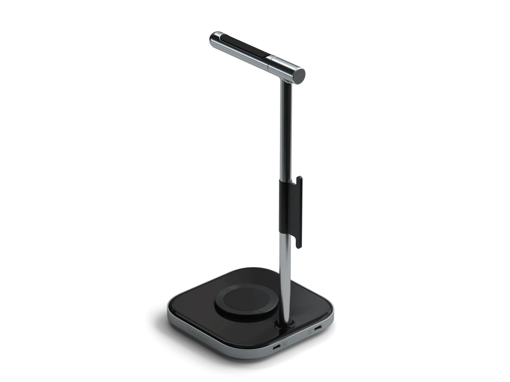 Satechi Aluminum 2-in-1 Headphone Stand, Desk Headphone Stand with Qi Wireless Mobile Charger, Space Gray