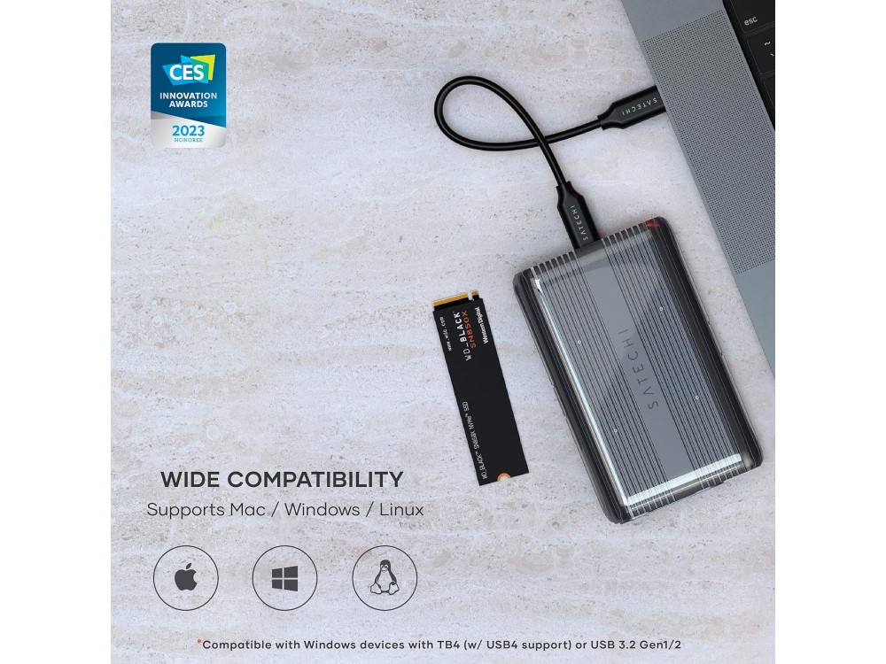Satechi M.2 SSD Pro Enclosure, External SSD 2.5" SATA III NVMe Casing, Alloy Design, 40Gbps, up to 16TB, PCI-E Gen 4x4, Space Grey