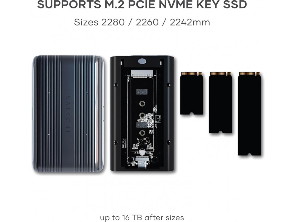 Satechi M.2 SSD Pro Enclosure, External SSD 2.5" SATA III NVMe Casing, Alloy Design, 40Gbps, up to 16TB, PCI-E Gen 4x4, Space Grey