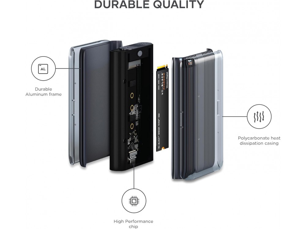 Satechi M.2 SSD Pro Enclosure, External SSD 2.5" SATA III NVMe Casing, Alloy Design, 40Gbps, up to 16TB, PCI-E Gen 4x4, Space Grey