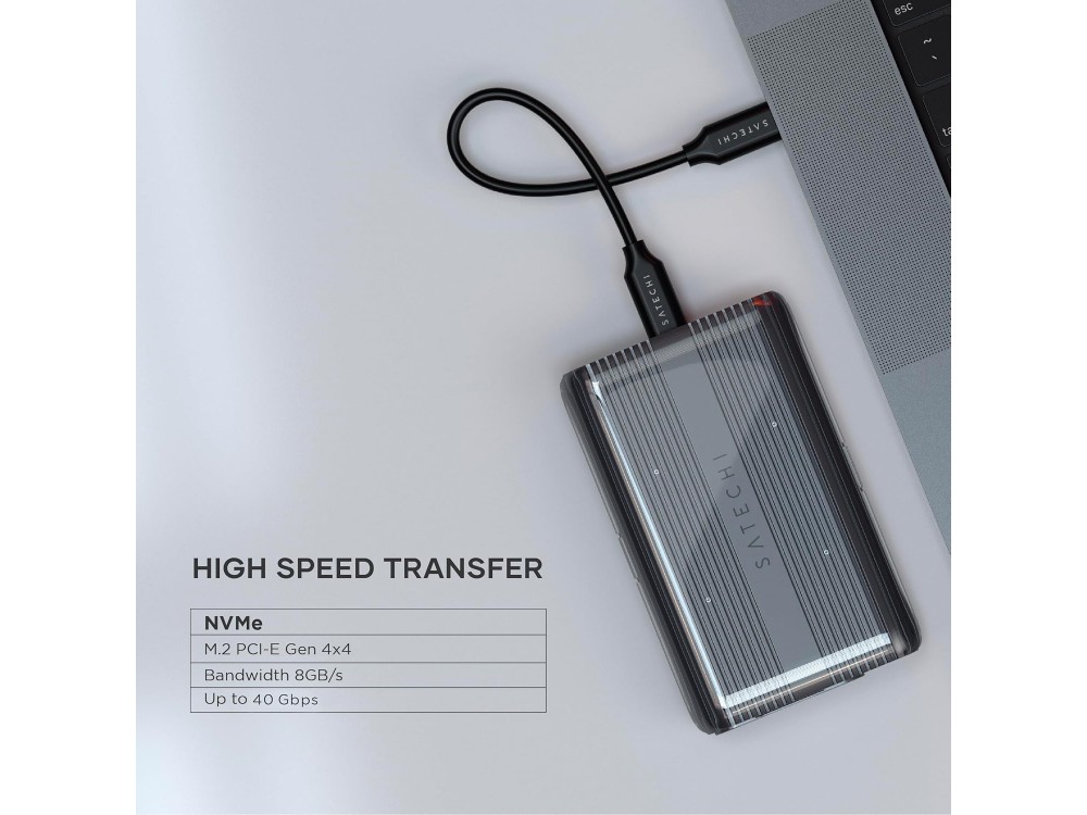 Satechi M.2 SSD Pro Enclosure, External SSD 2.5" SATA III NVMe Casing, Alloy Design, 40Gbps, up to 16TB, PCI-E Gen 4x4, Space Grey