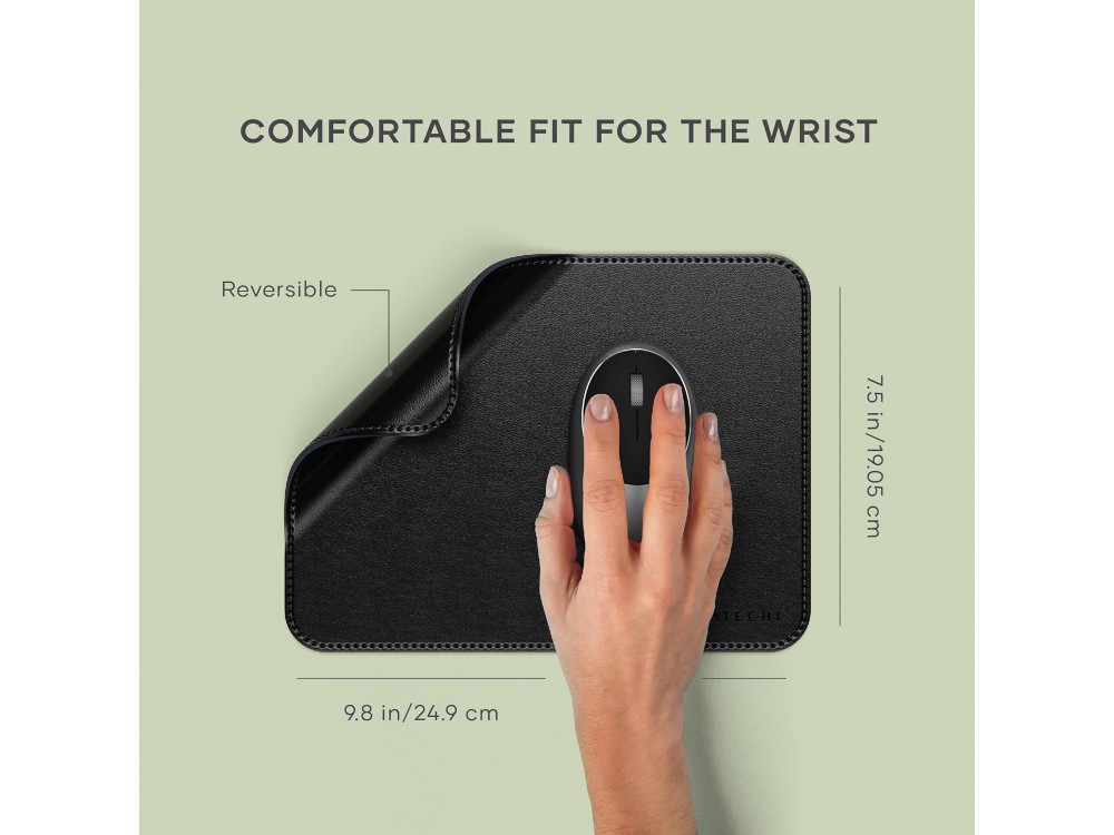 Satechi Premium Vegan-Leather Ergonomic & Waterproof Mouse Pad 25 x 19 cm, Black