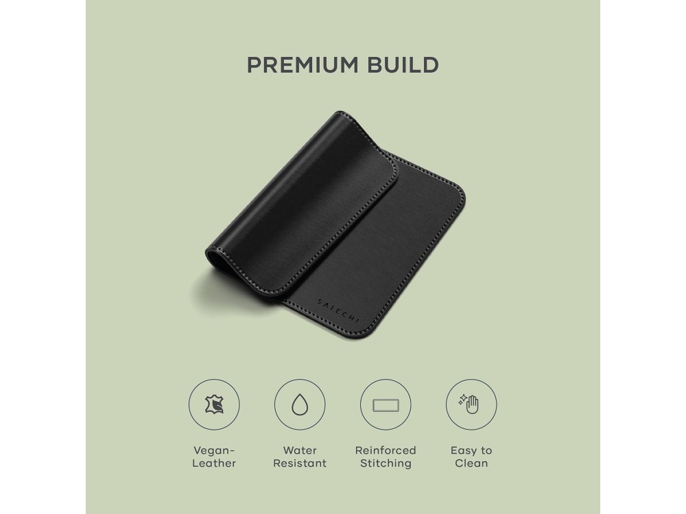 Satechi Premium Vegan-Leather Ergonomic & Waterproof Mouse Pad 25 x 19 cm, Black
