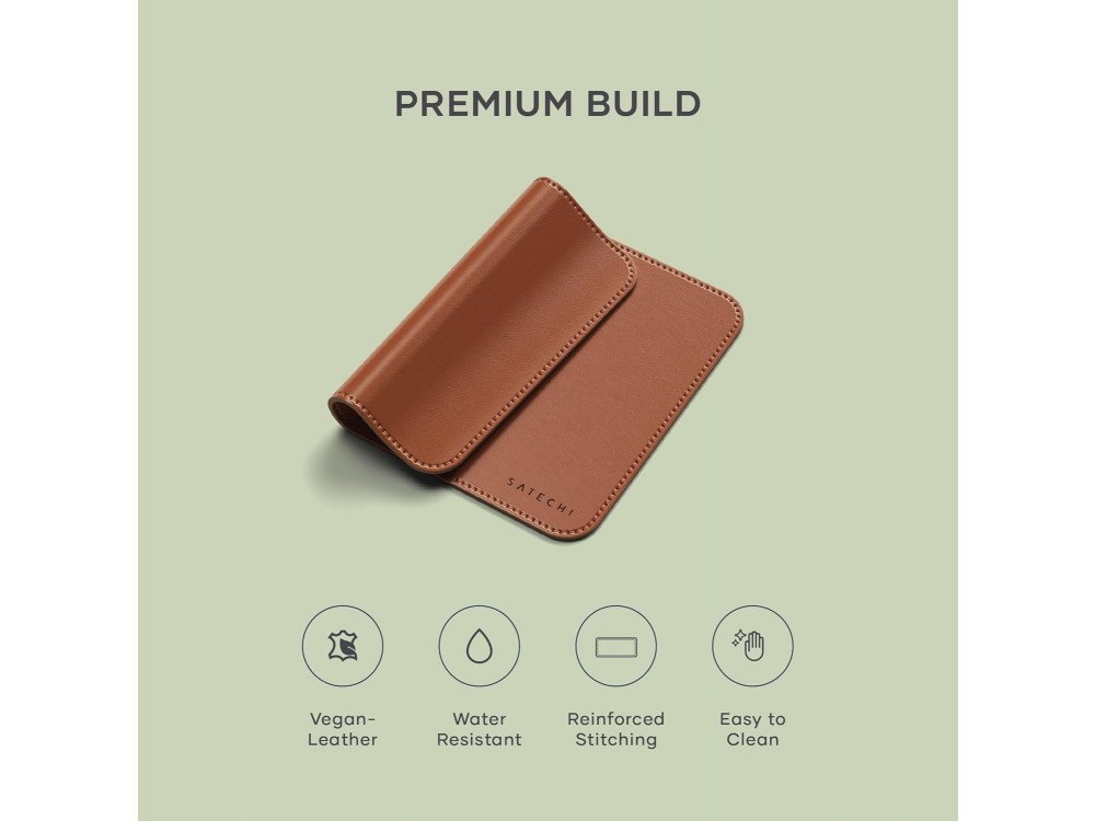 Satechi Premium Vegan-Leather Ergonomic & Waterproof Mouse Pad 25 x 19 cm, Brown