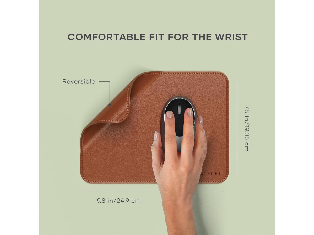 Satechi Premium Vegan-Leather Ergonomic & Waterproof Mouse Pad 25 x 19 cm, Brown
