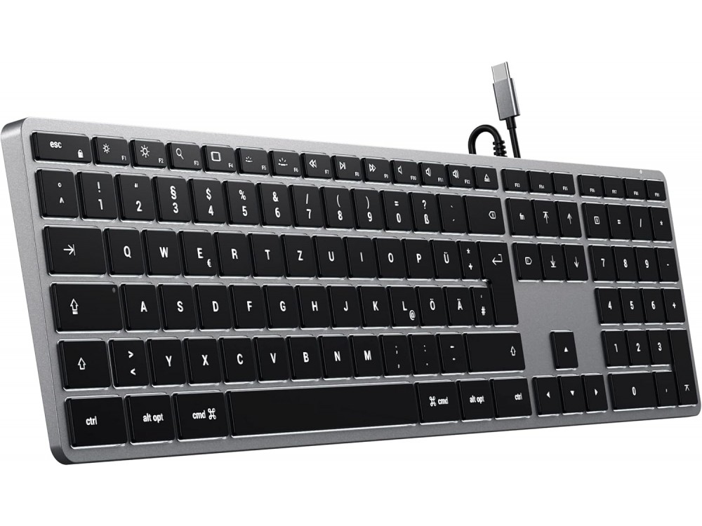 Satechi Slim W3, Aluminum Keyboard (MAC Layout), USB-C Connection, with 3 Brightness Levels, Space Gray