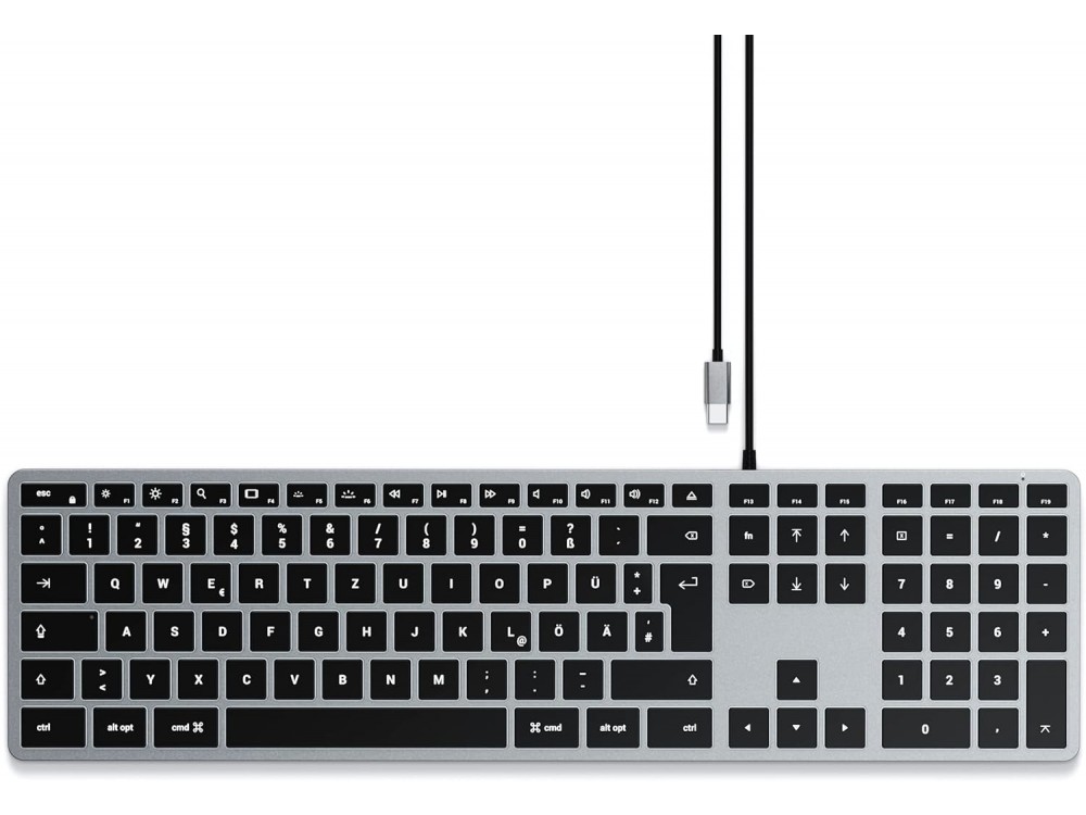 Satechi Slim W3, Aluminum Keyboard (MAC Layout), USB-C Connection, with 3 Brightness Levels, Space Gray