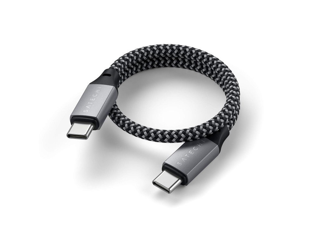 Satechi Καλώδιο USB-C to USB-C 25cm, USB 4.0 with Nylon Braiding 100W, Space Grey