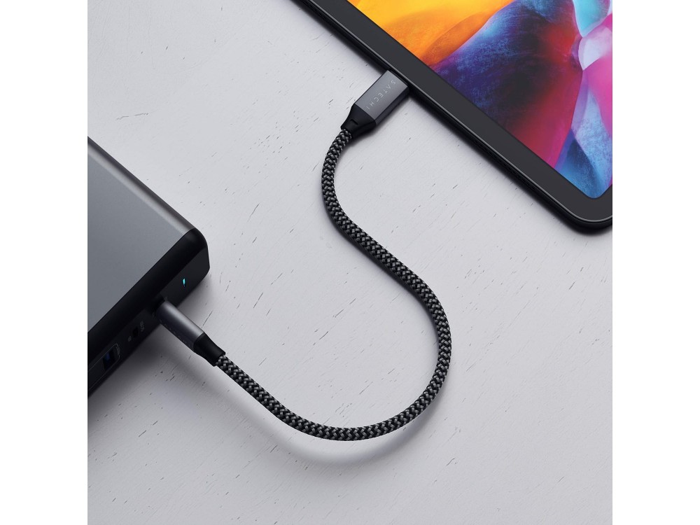 Satechi Καλώδιο USB-C to USB-C 25cm, USB 4.0 with Nylon Braiding 100W, Space Grey