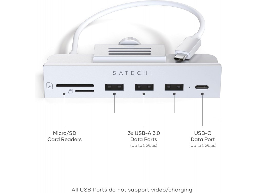 Satechi USB-C Clamp για iMac 24-inch 2021-2027 & Apple Studio Display Data Hub USB-C 5Gbps + USB-A 5Gbps*3 + Micro/SD Reader