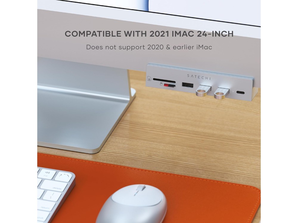 Satechi USB-C Clamp για iMac 24-inch 2021-2027 & Apple Studio Display Data Hub USB-C 5Gbps + USB-A 5Gbps*3 + Micro/SD Reader