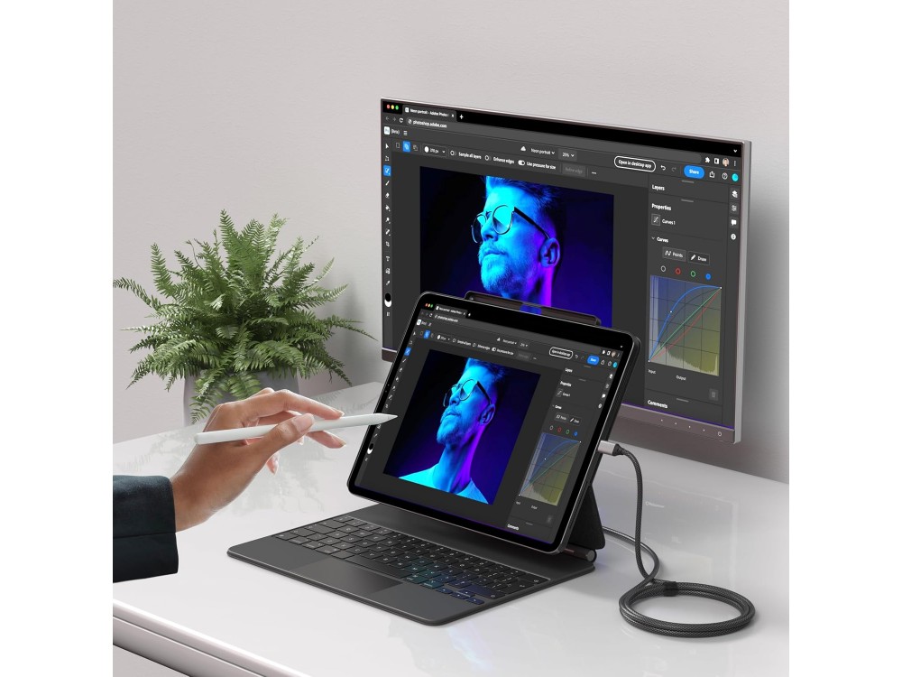 Satechi USB-C to HDMI 8K@60Hz Adapter 2m. Cable with Nylon Weave (Thunderbolt / HDMI 2.1), Space Gray