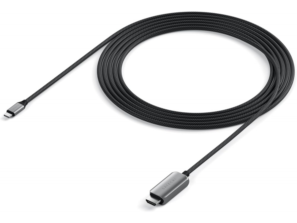 Satechi USB-C to HDMI 8K@60Hz Adapter 2m. Cable with Nylon Weave (Thunderbolt / HDMI 2.1), Space Gray