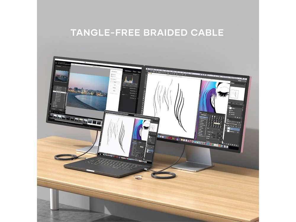 Satechi USB-C to HDMI 8K@60Hz Adapter 2m. Cable with Nylon Weave (Thunderbolt / HDMI 2.1), Space Gray