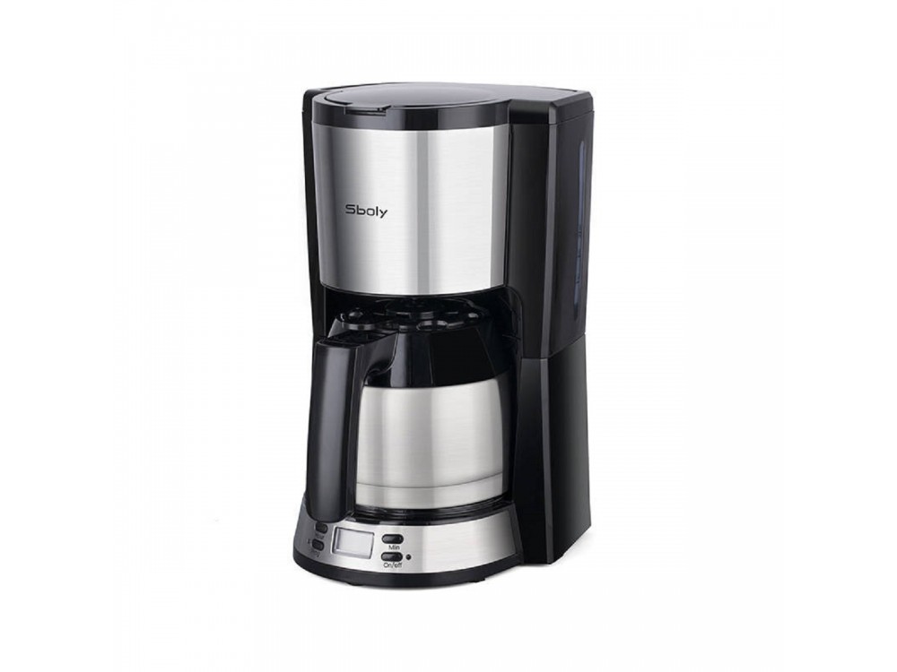 Sboly 9110 Filter Coffee Machine, French Filter Coffee Maker with Inox Jug 1L, Timer & LCD Display