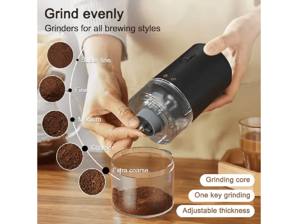AJ Burr Portable Coffee Grinder, Φορητός Μύλος Καφέ για Όλα τα Είδη Καφέ, Black