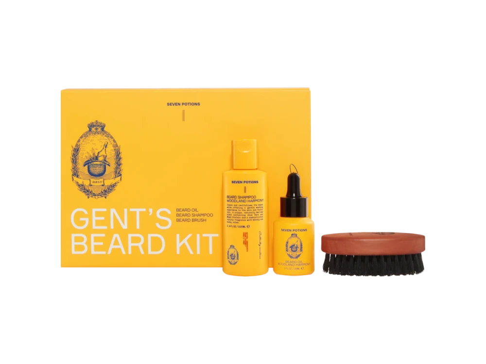 Seven Potions Beard Grooming Set, with Shampoo, Oil and Brush - Citrus Tonic