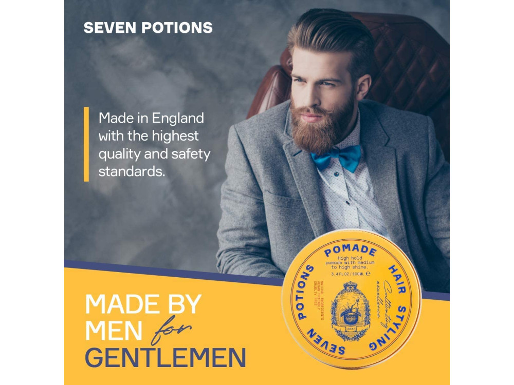 Seven Potions Men's Hair Natural Pomade, Πομάδα Διαμόρφωσης Μαλλιών για Λάμψη & Γερό Κράτημα, 100% Cruelty-free, Vegan, 100ml