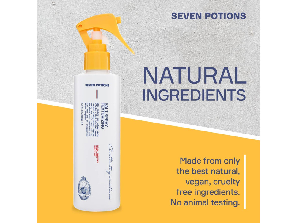 Seven Potions Men's Hair Salt Texturizing Spray, Σπρέι Μαλλιών για Εφέ Παραλίας, Ματ Αποτέλεσμα 100% Cruelty-free Vegan 200ml
