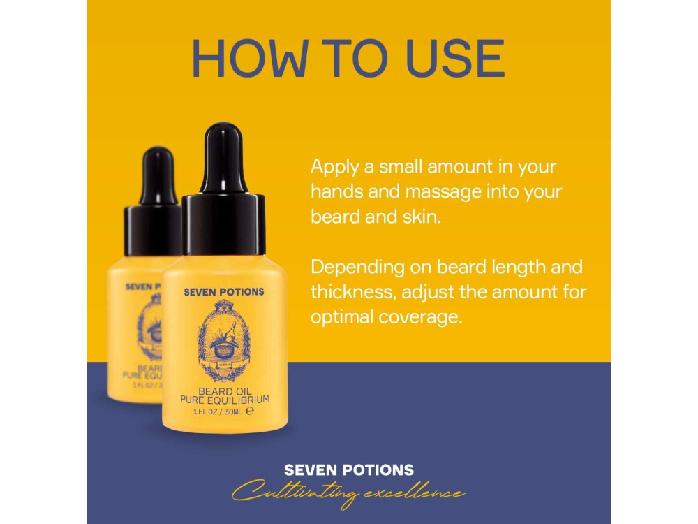 Seven Potions Premium Beard Oil for Men, Jojoba Λάδι Γενειάδας Υγιή & Μαλακά Γένια, Cruelty-free, Vegan - Pure Equilibrium 30ml