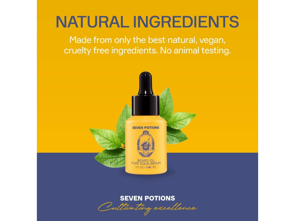 Seven Potions Premium Beard Oil for Men, Jojoba Λάδι Γενειάδας Υγιή & Μαλακά Γένια, Cruelty-free, Vegan - Pure Equilibrium 30ml