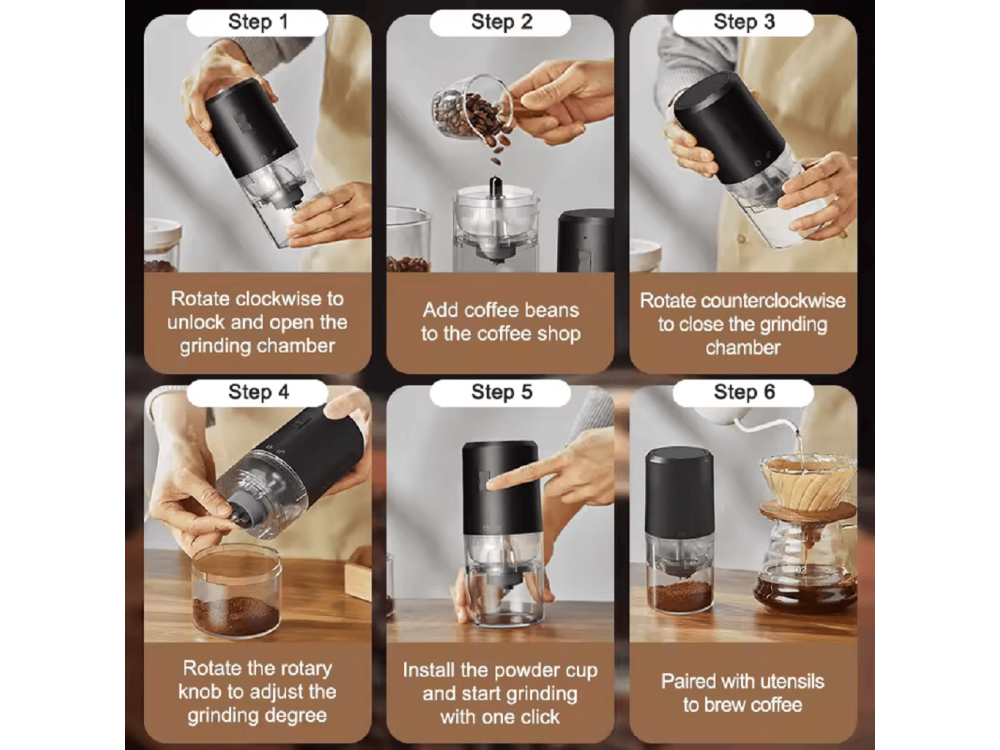 AJ Burr Portable Coffee Grinder, Φορητός Μύλος Καφέ για Όλα τα Είδη Καφέ, Black