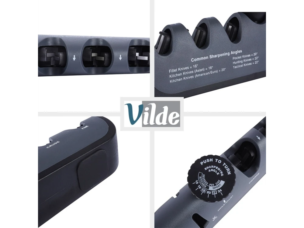 Vilde Premium Kitchen Knife Sharpener, Handheld Knife Sharpener with 4 Sharpening Levels, Black