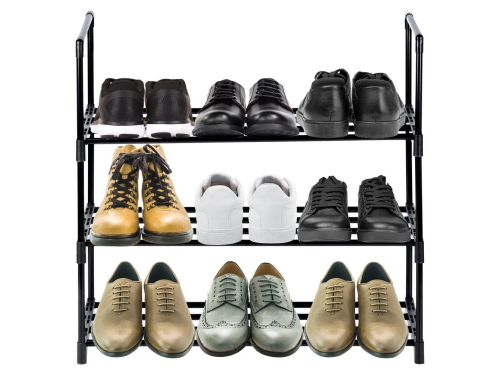 Vilde Metal Shoe Rack with 3 Shelves 57x28x55cm, Black