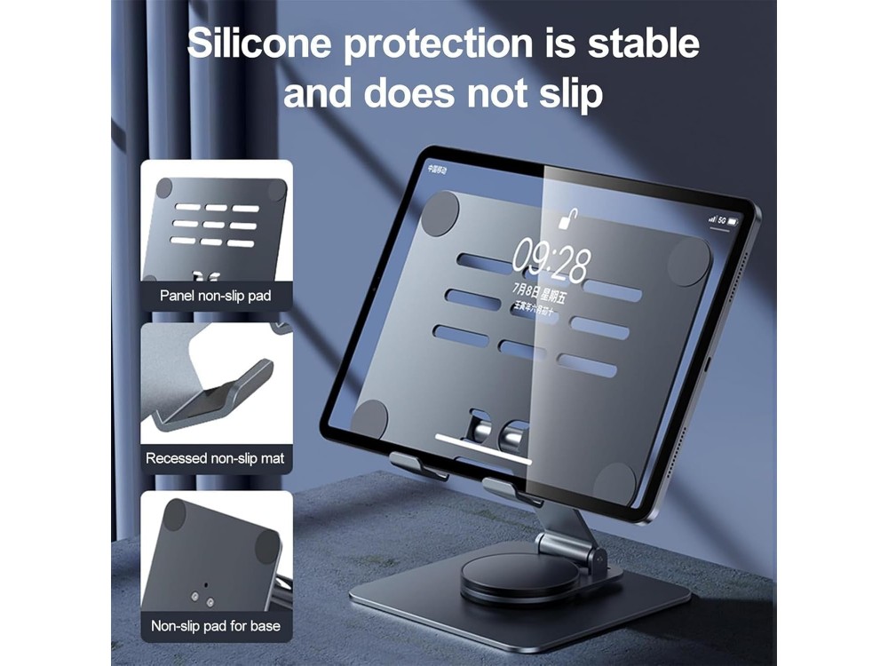 AJ Ergonomic Folding Βάση / Stand Aluminum Laptop / Tablet Ρυθμιζόμενη 360° Riser για συσκευές έως 12", Silver