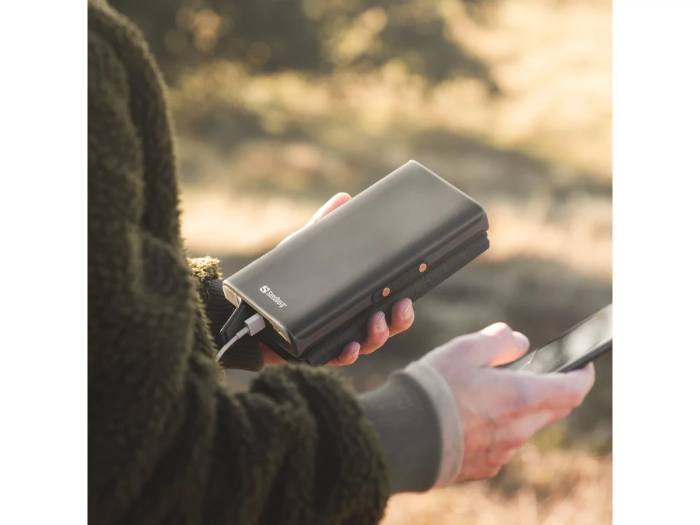 Sandberg Solar 4-Panel Foldable Solar Charger, Ηλιακός Φορτιστής 3 Θυρών USB & Bank 25.000mAh, Μαύρο
