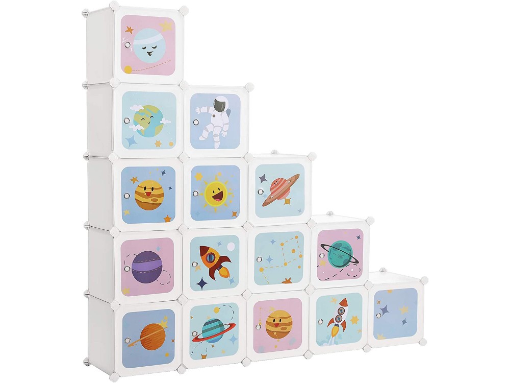 Songmics 15-Cube Toy and Book Organiser for Kids, Interlocking Αρθρωτή Παιδική Ραφιέρα Αποθήκευσης 153 x 31 x 153cm
