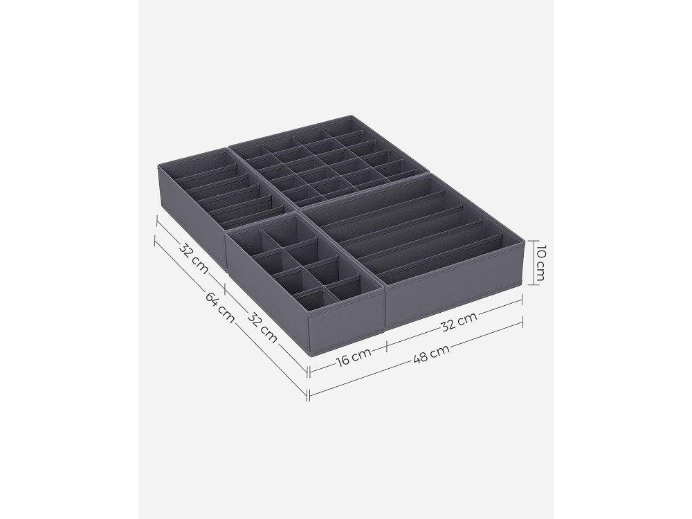 Songmics 8-Pack Underwear Drawer Organiser Divider, Θήκη Αποθήκευσης για Εσώρουχα & οργάνωσης συρταριού, Σετ των 8τμχ, Grey