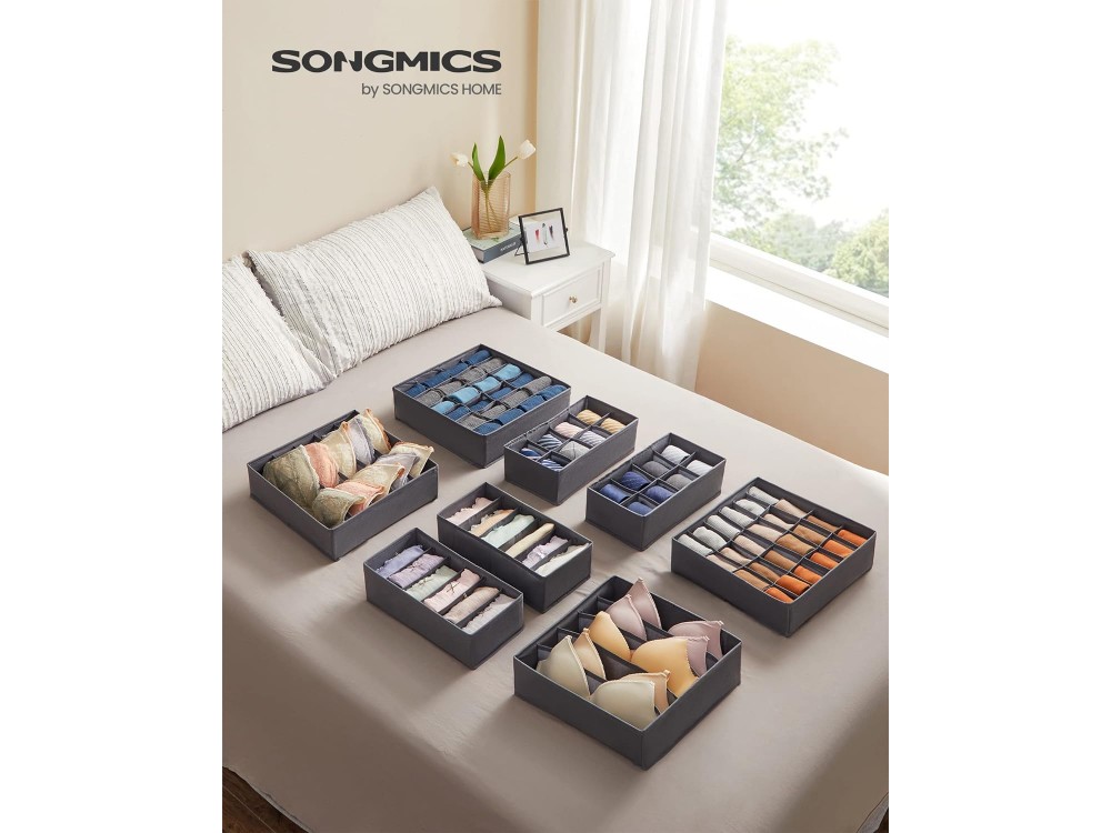 Songmics 8-Pack Underwear Drawer Organizer Divider, Underwear Storage & Drawer Organizer, Set of 8, Gray