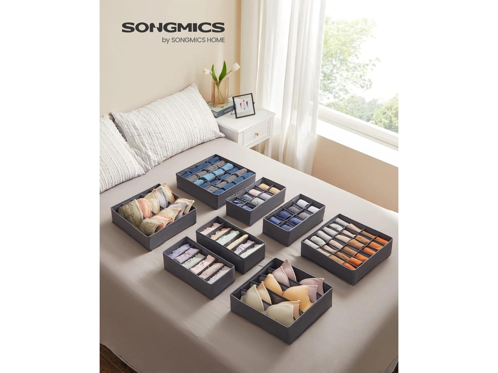 Songmics 8-Pack Underwear Drawer Organiser Divider, Θήκη Αποθήκευσης για Εσώρουχα & οργάνωσης συρταριού, Σετ των 8τμχ, Grey