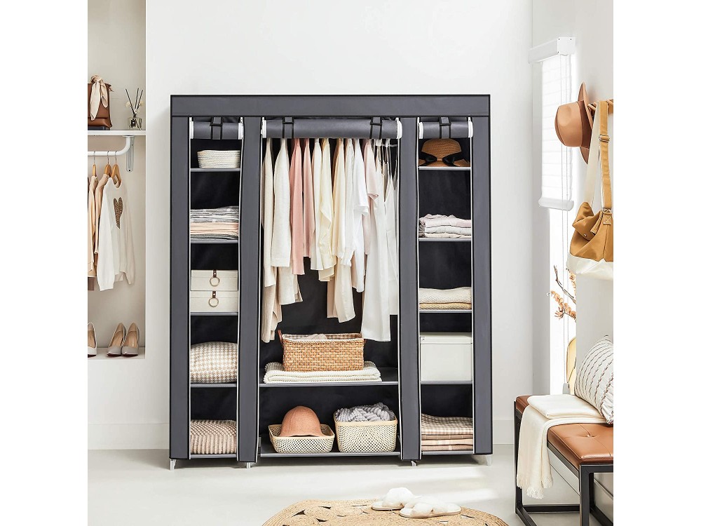 Songmics Canvas Wardrobe, Υφασμάτινη Ντουλάπα με μεταλλικό σκελετό 150 x 45 x 175cm, Γκρι