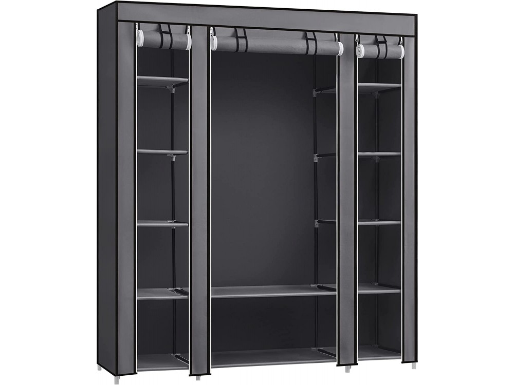 Songmics Canvas Wardrobe, Υφασμάτινη Ντουλάπα με μεταλλικό σκελετό 150 x 45 x 175cm, Γκρι
