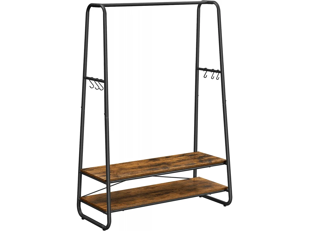 Songmics Industrial Floor Clothes Hanger Heavy Duty, with 2 Lower Shelves in Rustic Style 100 x 45 x 160cm, Black