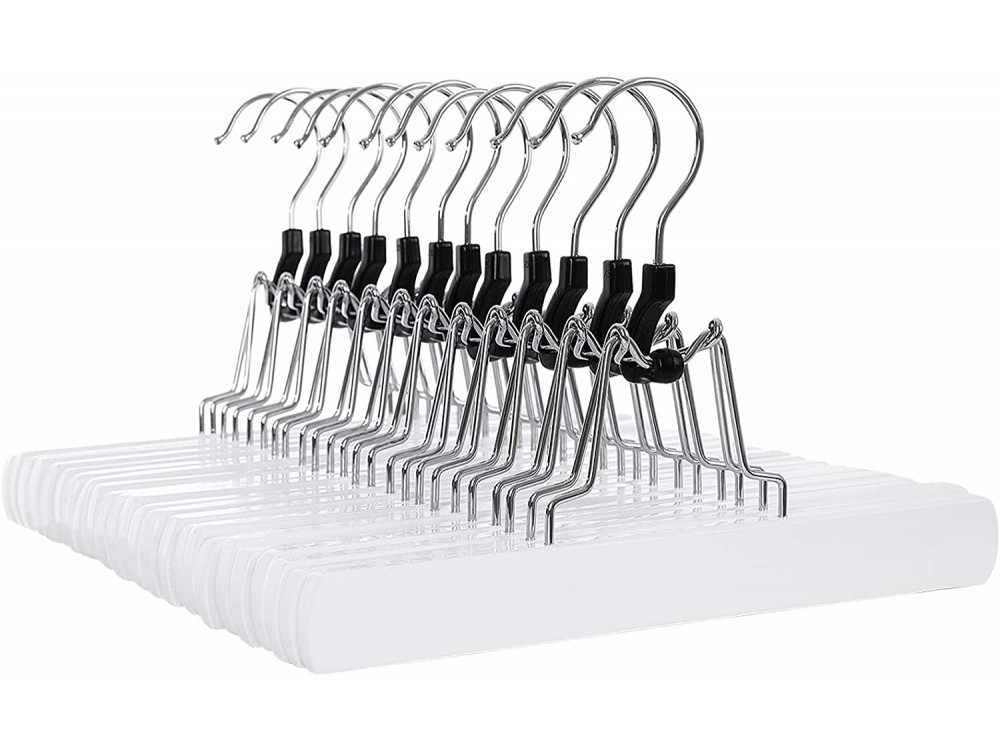 Songmics Clothes Hangers Wooden Set of 12 with Rotatable Hook & Handles for Skirts, White