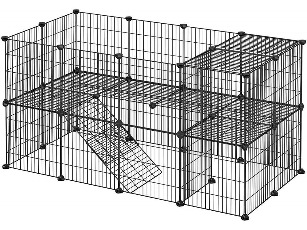 Songmics 2-Floor Metal Pet Playpen, designed for small pets, 143 x 73 x 71cm, Black