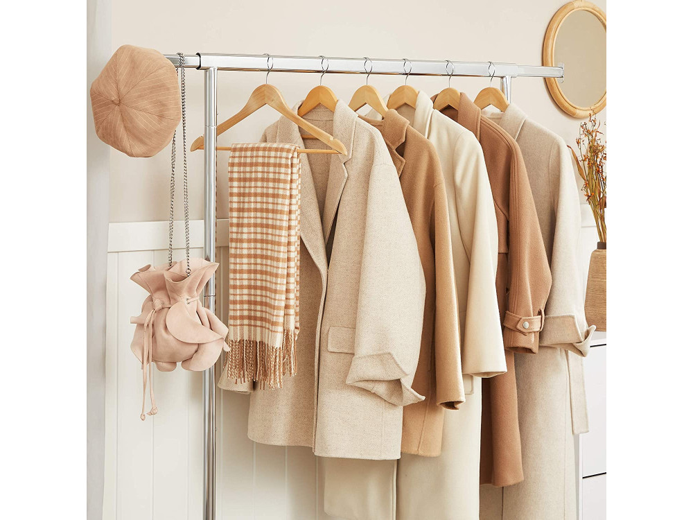 Songmics Heavy Duty Clothes Rail, Clothes Rack on Wheels, 90 kg Load Capacity, with Extendable Hanging Rail, Collapsible Lower Part, Bottom Storage Shelf, 132 x 45 x 160cm - HSR13S, Silver